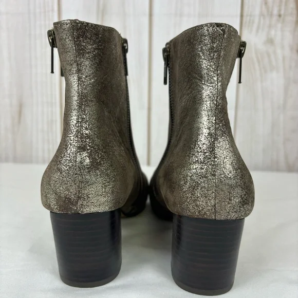 Kenneth Cole Ankle Boots Distressed Brown Silver Metallic Chunky Heel Size 8.5 - Picture 10 of 16